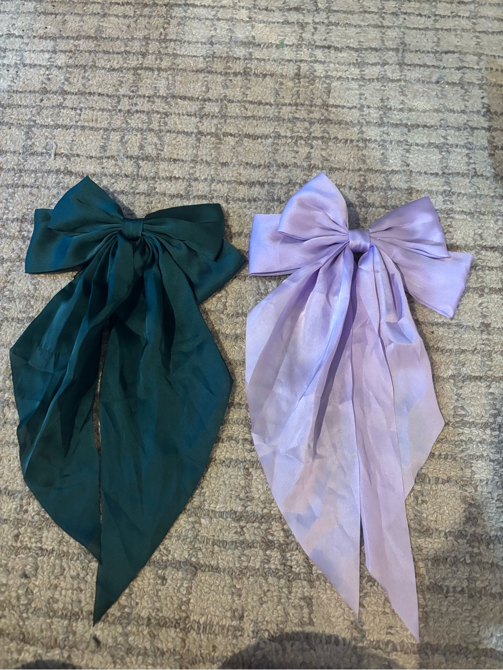 Silky Bow Hair Bows Duo - Teal Green & Lilac